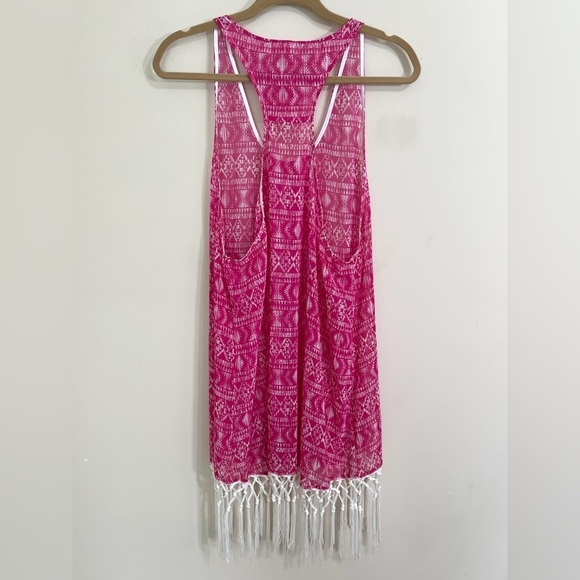 FRANCESCA’S COLLECTION Women's Aztec Sheer Racerback Fringe Swim Coverup M/L - Picture 2 of 11